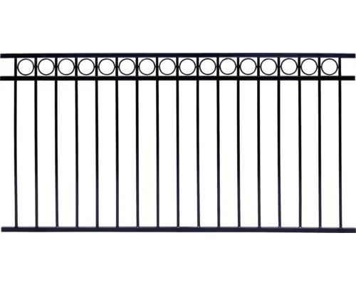 Zaunfeld ALBERTS Circle 200 x 120 cm schwarz - Eleganter Aluminiumzaun mit dekorativen Kreisornamenten, ideal für stilvolle Gartengestaltung. Robuste und rostfreie Materialien sorgen für Langlebigkeit und einfache Anpassung.
