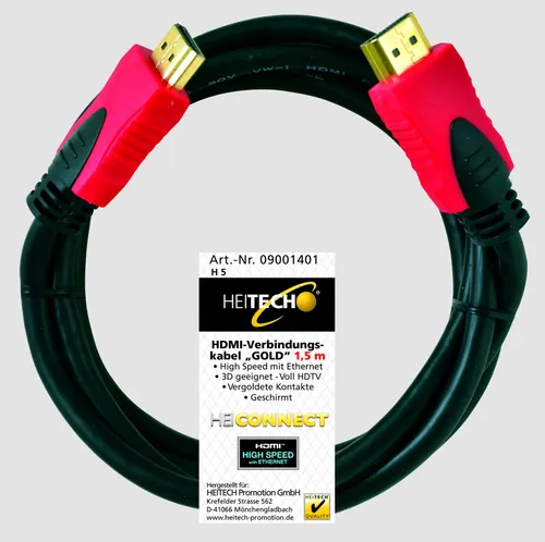 1,5m HDMI Kabel High Speed 3D Ethernet | vergoldete Kontakte Heitech