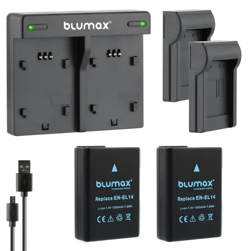 2x Akku + Lader für Nikon EN-EL14 D3300  D5300 D5500 D5600  P7800 1050 mAh