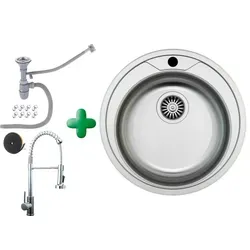 Edelstahlspüle Ø 51 cm + Armatur Spiral - Sanitäranlagen & Zubehör, hochwertige und langlebige beidseitig montierbare Küchenspüle aus Edelstahl, ideal für moderne und traditionelle Küchen.