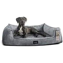 tierlando® Orthopädisches Hundebett FRANKLIN - Kuscheliges Hundesofa in Grau 130x100 cm - Komfortables orthopädisches Hundebett aus kuscheligem Teddy-Stoff, ideal zur Unterstützung der Erholung Ihres Hundes. Pflegeleichter Bezug, waschbar bei 30°C.