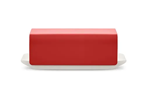 Alessi Mattina BG04 R - Design-Butterdose aus Porzellan - Butterdosen, hält Ihre Butter länger frisch mit einem eleganten Edelstahl-Deckel und stilvollem Design in Rot.