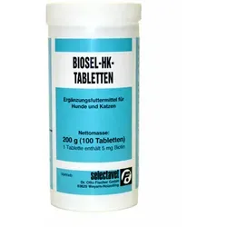 Biosel-HK 100 Tabletten für Hunde & Katzen - Arzneimittel zur Unterstützung des natürlichen Haut- und Haarwachstums mit Biotin, ideal bei Haarausfall und Schuppenbildung.