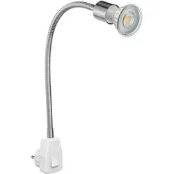 ledscom.de Steckdosenlampe LESCH Leselampe Schwanenhals, chrom/weiß, inkl. GU10 LED (warmweiß, 7,6W, 1103lm, 33°)