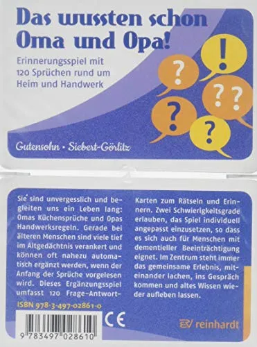 Das wussten schon Oma und Opa!: Erinnerungsspiel mit 120 Sprüchen - Gesellschaftsspiel mit 120 nostalgischen Sprüchen, fördert Erinnerungen und Gespräche über Heim und Handwerk, ideal für gesellige Runden.