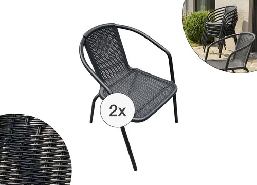 LC Garden Garvista Stapelstuhl – Schwarz, 54x52x72cm - Bistrostuhl aus pulverbeschichtetem Stahl mit Kunststoff-Geflecht, ideal für Terrasse und Balkon. Leicht, regenbeständig und platzsparend stapelbar – für höchsten Sitzkomfort!