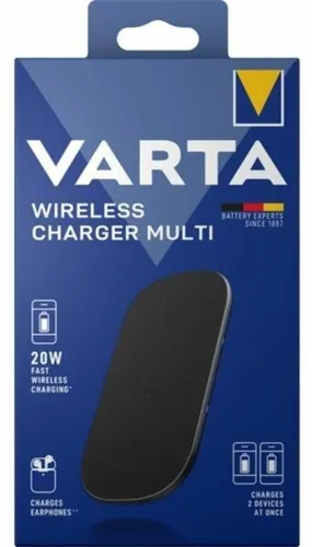 Varta Ladestation Fast Wireless Charger Multi - 20W, induktives Laden für Apple & Samsung, lädt 2 Geräte gleichzeitig, kabelloses Laden durch Handyhülle möglich