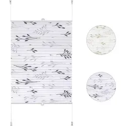 WOLTU Plissee Faltrollo Klemmfix 90x130 cm Grau - Plissees für Fenster und Türen, ohne Bohren, ideal für Mietwohnungen. Blickdicht mit elegantem Zweigmotiv, sorgt für optimalen Sicht- und Sonnenschutz.