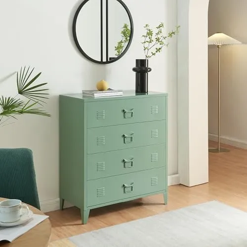 [en.casa] Kommode Hämeenlinna Metallschrank mit 4 Schubladen - Moderne Kommode im Industriedesign aus robustem Stahl, ideal für Wohnzimmer oder Büro. Vier große Schubladen bieten optimalen Stauraum auf kleinem Raum.