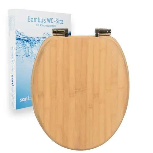 Sanicomfort Bambus WC-Sitz – Toilettendeckel mit Absenkautomatik - Nachhaltiger WC-Sitz aus echtem Bambus mit Soft-Close-Funktion, belastbar bis 150 kg. Ideal für Familien und Senioren, sorgt für sanftes Schließen ohne Geräusche.