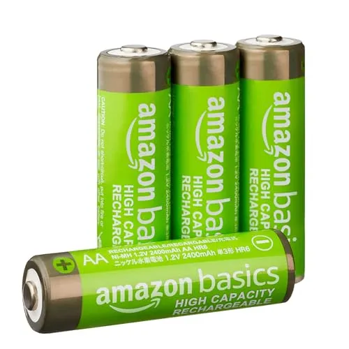 Amazon Basics AA-Batterien - Wiederaufladbar und vorgeladen, hohe Kapazität für langlebige Energie in Geräten, 4er-Pack
