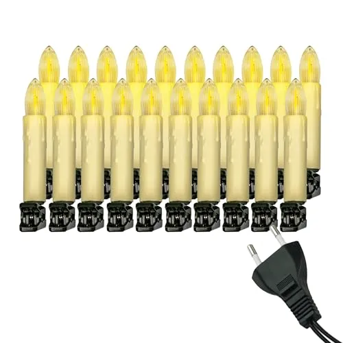 Retro Weihnachtsbaum-Lichterkette mit LED Filament Kerzen – Nostalgische Baumbeleuchtung für Innen - Erlebe festliche Momente mit der Retro Weihnachtsbaum-Lichterkette. Die austauschbaren E10 LED-Kerzen sorgen für warmweißes Licht und nostalgisches Flair – perfekt für eine stimmungsvolle Weihnachtszeit.