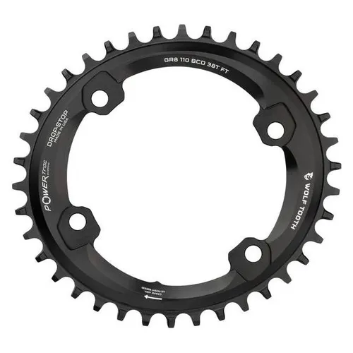 Wolf Tooth PowerTrac Elliptical Shimano GRX Aero-Kettenblatt 46 Z. - Hochwertiges, asymmetrisches 4-Loch Kettenblatt für Shimano GRX. Optimiert für effiziente Kraftübertragung und verbesserte Leistung beim Radfahren.