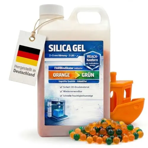 SPEED-BUSTER Silica Gel 2LBS (907g) 2–5mm – präzise dosierbar aus Kanister für 3D Drucker Filament Pods – Silica Kugeln regenerierbar mit Farbindikator Orange-Grün – Silikat Trockenmittel