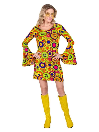 W WIDMANN MILANO Party Fashion - 70er Jahre Kleid, sexy Hippie-Style mit Trompetenärmeln, ideal für Karneval und Disco Mottopartys