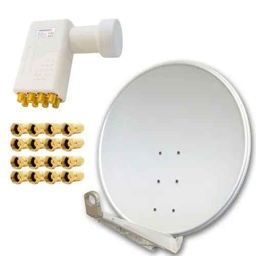 PremiumX DELUXE100 Alu Antenne 100cm mit Octo LNB und 16x F-Stecker - SAT-Antenne mit 100cm Durchmesser, extrem stabil für besten Empfang, auch bei schlechtem Wetter. Ideal für Multifeed-Anlagen und bis zu 8 Teilnehmer. Genießen Sie störungsfreies FULL HD!