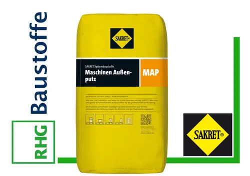 SAKRET MAP 30kg Kalk-Zement-Maschinenputz - Mörtel, Putz, Zement & Gips – ideal für Innen- und Außenanwendungen, filzbar für eine glatte Oberfläche und optimale Wandgestaltung.