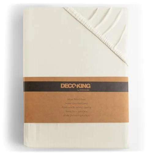 DecoKing Spannbettlaken 200x220 cm - Hochwertige Ecru Jersey Qualität - Spannbetttücher aus 100% gekämmter Baumwolle, geeignet für Boxspringbetten. Hohe Farbenechtheit und Öko-Tex Standard 100 zertifiziert, ideal für gesundes Schlafen.