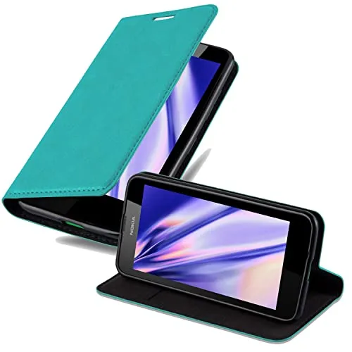 Cadorabo Hülle kompatibel mit Nokia Lumia 630/635 aus Premium Kunst Leder Flip Klappbare Stoßfeste Magnetische [Standfunktion] [Kartenfächern] Cover Hülle für Nokia Lumia 630/635 Tasche in Türkis
