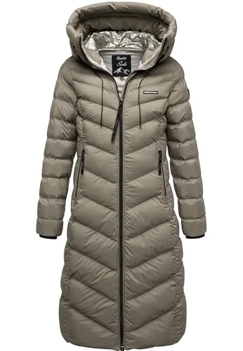 REPUBLIX Damen Winterjacke RJ-8025 mit großer Kapuze in Olive XS - Elegante gefütterte Winterjacke für Damen – langer Schnitt in Steppoptik, schützt vor Wind und Kälte. Verstellbare Kapuze und Zwei-Wege-Reißverschluss für optimalen Komfort. Ideal für stilvolle Outfits!