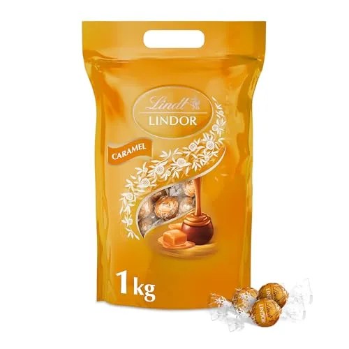 Lindt Schokolade | LINDOR Schokoladen Kugeln Caramel | 1 kg Beutel | Wiederverschließbar | ca. 80 Kugeln Milch-Schokolade mit Karamellcrèmefüllung |Pralinen-Geschenk