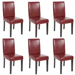 6er-Set Esszimmerstühle Littau - Rot-Braun Kunstleder - Stühle für Esszimmer, Wohnzimmer und Küche mit hoher Rückenlehne und bequemer Polsterung. Ideal für lange Sitzungen, max. Belastbarkeit 135 kg, modernes Design und BSCI-geprüfte Sozialstandards.