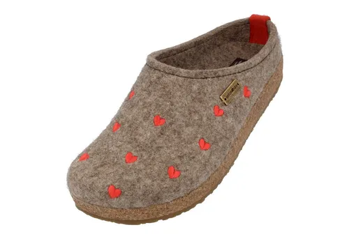 Haflinger Grizzly Cuoricino Filzclog aus Wollfilz mit Herzmotiv - Bequemer Hausschuh in Größe 41, aus hochwertigem Filz für optimalen Komfort. Ideal für entspannte Stunden zu Hause mit rutschfester Gummisohle.