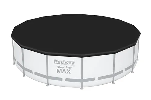 Bestway PVC-Abdeckplane Ø 470 cm - Rund - Poolabdeckung für Ø 457 cm Steel Pro MAX und Fast Set Pools, mit Drainagelöchern gegen Wasseransammlungen, inklusive Befestigungsseilen für sicheren Halt.