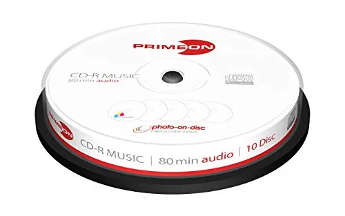 PRIMEON CD-R 80Min/AUDIO Cakebox (10 Disc), photo-on-disc Surface, Inkjet Fullsize Printable