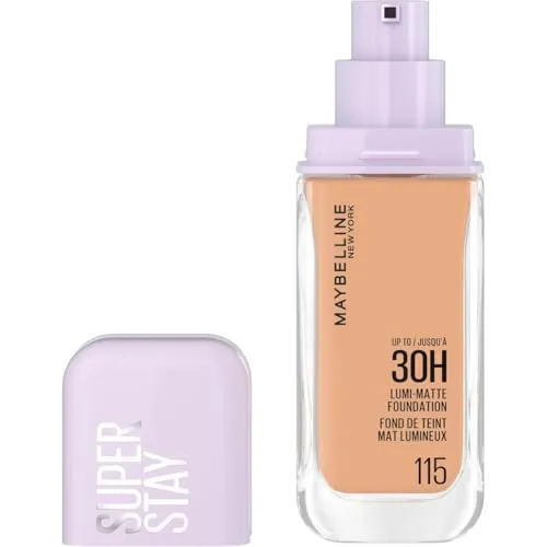 Maybelline New York 30H Lumi Matte Foundation, Langanhaltend ultra-frischer Look mit mattem Finish, Aufbaubare & lichtreflektierende Foundation, Farbe: 115 Sehr Hell-Hell, Kühl, Superstay