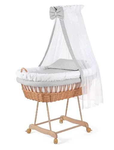 Waldin Stubenwagen-Set XXL, komplett mit Ausstattung - Babykörbe, hochwertiges Set mit 4 bremsbaren Rollen für einfache Mobilität und 2 Jahre Garantie, ideal für sichere und bequeme Schlafplätze.