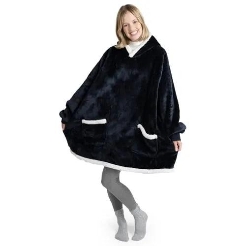 Blumtal Sherpa Hoodie Decke Damen mit Ärmeln und Kapuze - OEKO-TEX zertifizierter Kuschelpullover Damen - Decke zum Anziehen - Decken Hoodie - Kuschelpullover gefüttert - Dark Ocean Blue - Dunkelblau