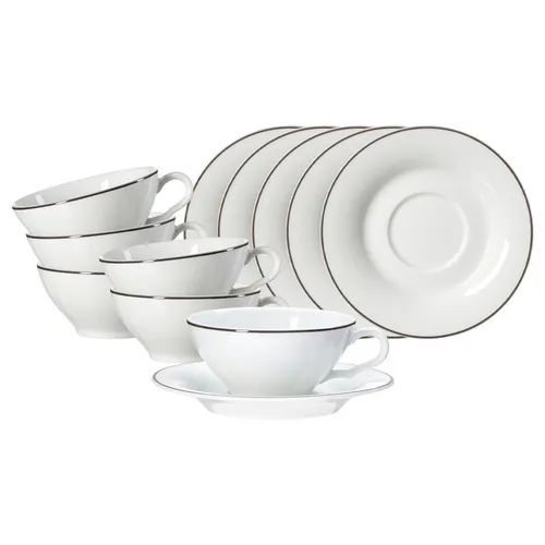 Ritzenhoff & Breker Ostfriese Teetasse mit Untertasse 6er Set - Grau - Elegantes 6er Set Teetassen mit Untertassen für den perfekten Genuss von Tee. Spülmaschinenfest und mikrowellengeeignet, ideal für stilvolle Auszeiten.