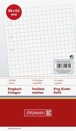 Brunnen 106610201 Ringbucheinlagen - 8,8 x 15,2 cm, kariert, 50 Blatt, ideal für die externe Verwendung und sorgfältige Dokumentation