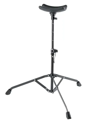 K&M 14950 Tuba-Spielständer Schwarz - Faltbar mit Fußstreben -- Tragfähigkeit 10 kg - Gummigepolsterte Auflage-Schale