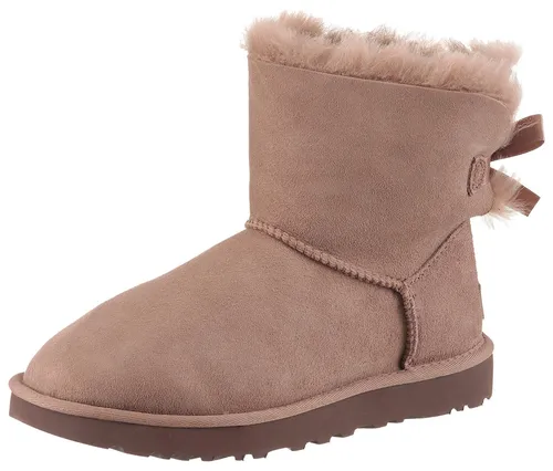 UGG Mini Bailey Bow 2 Schlupfboots - Braune Schlupfboots für Damen - Wanderschuhe in Größe 36 (5 US) aus hochwertigem Veloursleder und Lammfell, mit eleganter Schleifenapplikation und optimalem Tragekomfort für kalte Tage.
