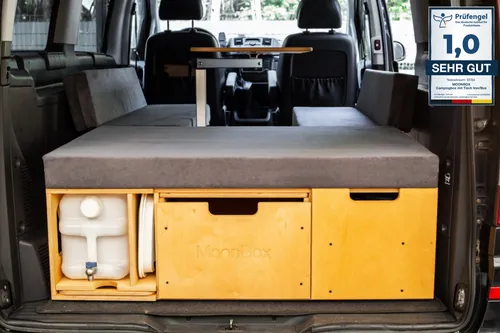 MoonBox Campingbox VW Van Kombi Typ 119 - Campingbox mit Bettfunktion und Heckküche, ideal für abenteuerliche Reisen mit dem VW Bus. Robustes Edelstahl-Material sorgt für Langlebigkeit und Funktionalität.