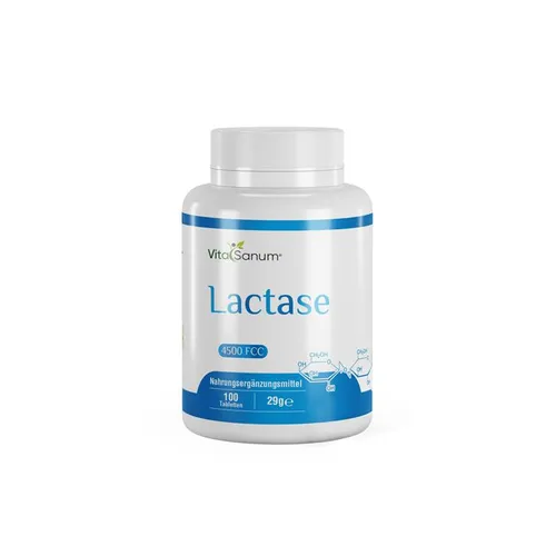 VitaSanum® Lactase 4500 FCC - 100 Tabletten - Verdauungshilfe für Laktoseintolerante, verbessert die Laktoseverdauung und reduziert Beschwerden, ermöglicht flexiblere Ernährung mit Milchprodukten.