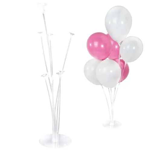 Intirilife Ballonständer für 7 Ballons in Transparent - 70/56 / 36 cm Höhe - Halter Ständer für Luftballons, Ballonbaum, Dekoration für Party Hochzeit Geburtstag Babyparty, Tischdeko