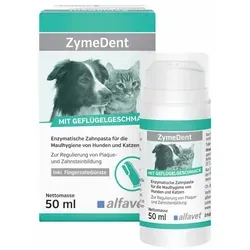 alfavet ZymeDent Zahnpasta für Hunde und Katzen mit Fingerzahnbürste - Enzymatische Zahnpasta zur Pflege der Zähne von Haustieren. Unterstützt die Mundhygiene, fördert frischen Atem und ist einfach anzuwenden. Mit leckerem Geflügelgeschmack für hohe Akzeptanz.