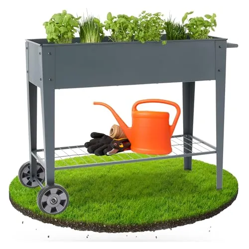 Arebos Hochbeet Pflanzbeet aus Metall - Robust und Mobil - Hochbeet aus pulverbeschichtetem Stahl mit 75 l Fassungsvermögen, ideal für Gartenliebhaber. Mit praktischen Rädern für einfache Mobilität und einer stabilen Belastbarkeit von 80 kg.