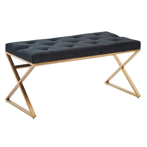 FINEBUY Polsterbank FB82216 - Elegante Samtbank in Schwarz und Gold - Polsterbank im Chesterfield-Look mit weichem Samtpolster und stabilem Metallgestell, ideal für Flur oder Schlafzimmer, handgefertigt und einzigartig.
