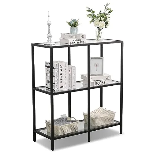 Mein-Regal Schwarz Glasgow - Vielseitiges Wandregal für Wohnzimmer, Bad, Büro oder Küche - Stilvolles Bücherregal aus Metall und Glas, ideal für Deko und als Konsolentisch. Hohe Stabilität und Belastbarkeit, passt in jeden Raum.