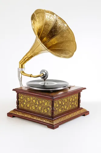 Vintage Grammophon Holz & Messing – Villa Josephine – His Master’s Voice - Elegantes Grammophon aus Holz und Messing, Höhe ca. 70 cm, Breite ca. 37 cm. Ein stilvolles Sammlerstück für Liebhaber klassischer Musik.