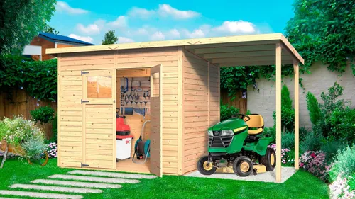 KONIFERA Gartenhaus Amrum 3 – 415x199 cm mit Fußboden - Gartenhaus in Elementbauweise mit Doppelflügeltür und 5 Jahren Herstellergarantie – ideal für Gartenliebhaber, die Wert auf Qualität und Stil legen.