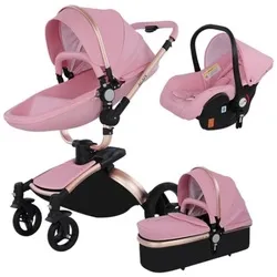 TPFLiving Luxus Kombi-Kinderwagen 3in1 Set - Modell 5 Kunstleder - Rosa - Kinderwagen mit hochwertigem Kunstlederbezug, 3-in-1 Funktion und vielen Extras für maximalen Komfort und Stil für dein Baby.