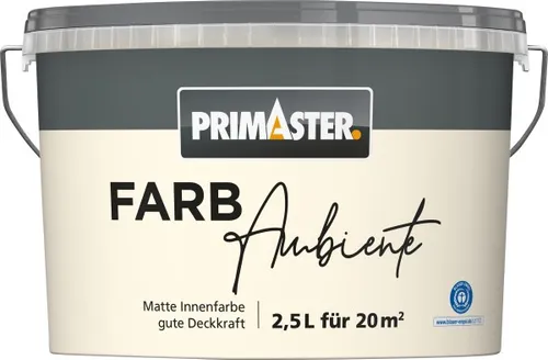 Primaster Farbambiente Wandfarbe matt Kaschmir 2,5 L - Hochwertige Wandfarbe in elegantem Beige, ideal für Innenräume. Mattes Finish sorgt für eine stilvolle Atmosphäre und einfache Anwendung.