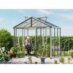 GFP Profi Gewächshaus 263 x 199 cm - Anthrazit RAL 7016 - Garten-Zubehör: Hochstabiles Gewächshaus HERA mit 4 mm ESG-Sicherheitsglas und 15 Jahren Garantie auf den Aluminium-Rahmen. Inklusive Fundamentrahmen und Doppelschiebetür für maximale Funktionalität.