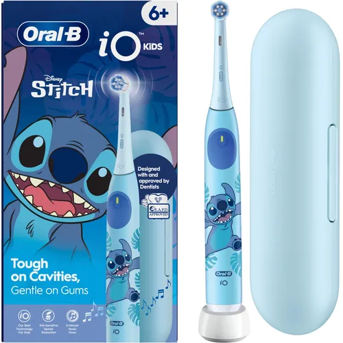 Oral-B iO2 Kids Disney Stitch Elektrische Zahnbürste - Elektrische Zahnbürste für Kinder ab 6 Jahren mit weichen Borsten und 3D Reinigung. Inklusive Reiseetui und Ladestation, ideal für empfindliche Zähne.