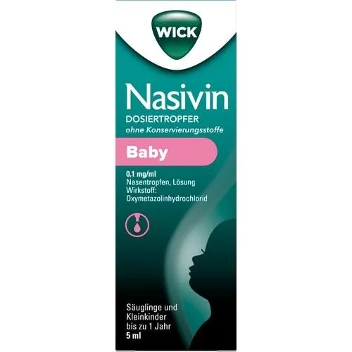 Wick Nasivin Dosiertropfer Ok Baby 0.1 mg/ml 5 ML - Arzneimittel für Säuglinge zur Linderung von Schnupfen. Enthält Oxymetazolin für schnelle Schleimhautabschwellung und erleichtert das Atmen.